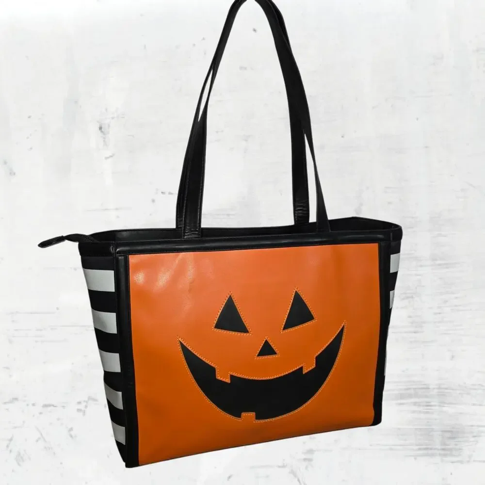 Hot Chocolate Design Jack O Lantern Double Sided Halloween Tote Bag Pumpkin